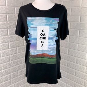 COACHELLA T SHIRT FESTIVAL BLACK WITH BLUE SKY 100% Cotton Size Med